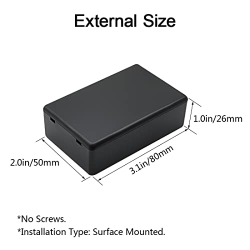 LeMotech 5 Pieces Plastic Project Boxes Junction Case for Electronic Project, Black 3.1 x 2.0 x 1.0 inch (80 x 50x 26 mm) - size: 3.1" x 2.0" x 1.0"(5pc)