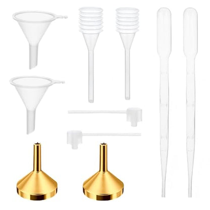 10Pcs Mini Funnels Sets, Plastic Small Aluminium Funnels with Mini Plastic Dropper Pipette Dispenser for Filling Tiny Bottles, Crafts, Sand, Essential Oils, Cosmetics (Gold) - color: Gold