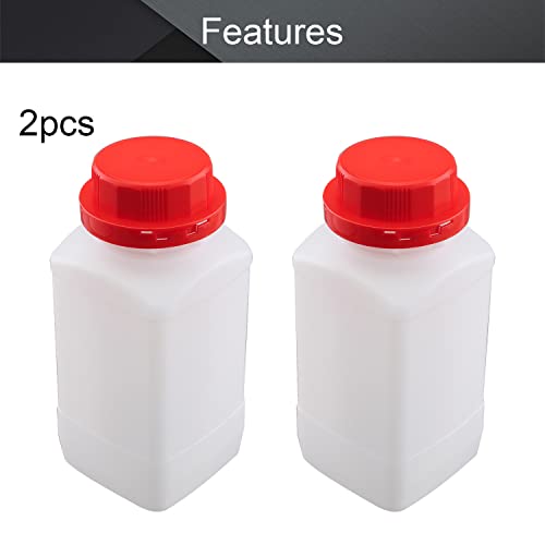 Othmro 2pcs Plastic Lab Chemical Reagent Bottles, 1000ml/34oz Wide Mouth Liquid/Solid Square Sample Storage Container Sealing Bottles with Anti-Theft Cap Red - color: 2Pcs 33oz Red