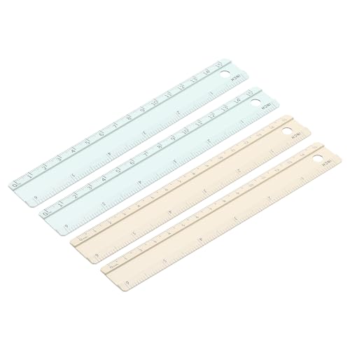 PATIKIL Metal Ruler 6"/15cm, 4Pcs Aluminum Straight Edge Ruler, Dual Scale - color: Green/Yellow