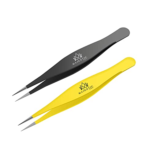 Majestic Bombay Fine Point Tweezers, Needle Nose, Tick Removal, Women, Men - color: Black & Yellow