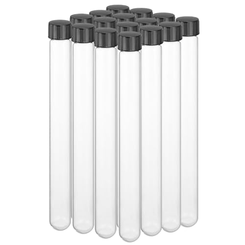 PATIKIL 35ml Test Tubes with Caps, 16pcs Glass Test Tubes Clear Round Bottom Test Tube Containers with Plastic Cap for Bead Candy Bath Salt Storage Scientific Experiment Plant, 20mmx200mm - size: 35ml
