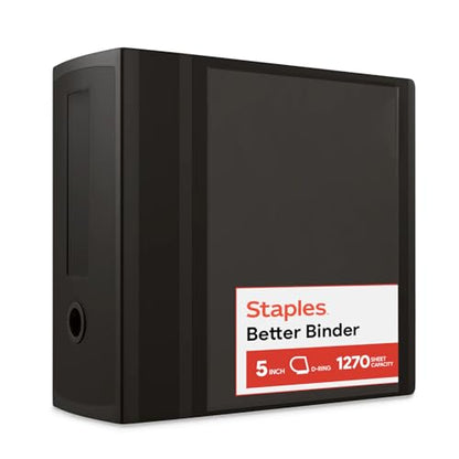 Staples Better Binder, 5 Inch D-Ring, Black, Reinforced Spine - color: Black, size: 5-Inch