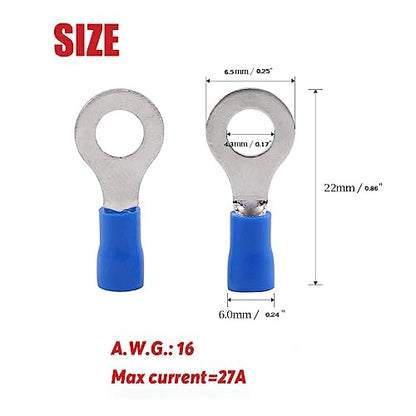 4.3mm Spade Crimp O-Type Female Terminal,20cm 16AWG,30packs - size: 4.3mm O-type Terminal