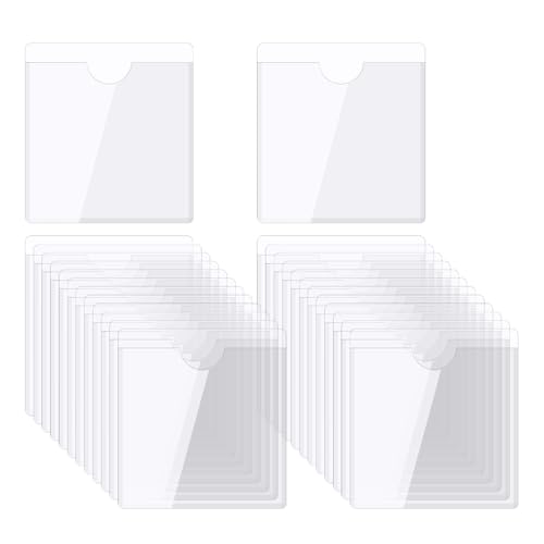 MECCANIXITY Self-Adhesive Card Pockets 2" x 2" Clear Horizontal Pocket Label Holders Plastic Card Sleeves with Top Open for Library Storage Bins Loading, Pack of 25 - size: 2" x 2", style: Horizontal