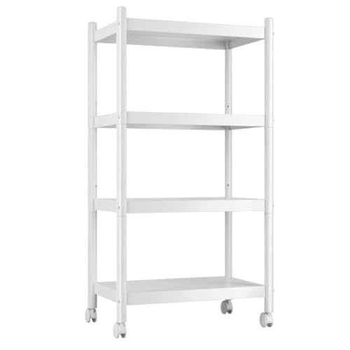 VETALLO 4 Tier White Metal Shelving Unit Storage Shelves Rack Utility Stand Shelf Cart Organizer On Wheel for Home Kitchen,Garage,Narrow Pantry,Closet,Laundry,Bathroom(23.6" L x 13.7" W x 47" H) - color: White, size: 4 Tier 23.6" L x 13.7" W x 47" H