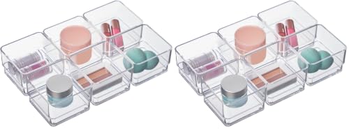 STORi SimpleSort 6-Piece Stackable Clear Drawer Organizer Set | 3" x 3" x 2" Square Trays | Small Makeup Vanity Storage Bins and Office Desk Drawer Dividers | Made in USA (Pack of 2) - size: 3x3x2" (Set of 6) (Pack of 2)