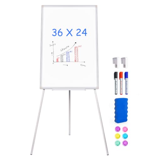 Maxtek Easel Whiteboard 36 x 24 in, Stand Tripod with Height Adjustable - style: 36x24 White