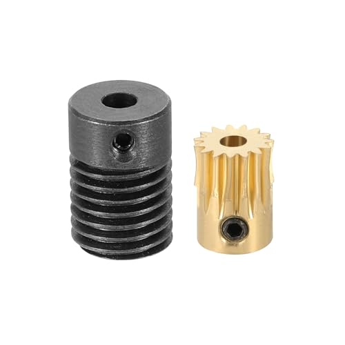 uxcell Worm Gear Set 15T 0.5 Module 15:1 Reduction Rate, Right Rotation Drive Gear Box Wheel Reduce Transmission Part (Brass Gear-3mm Bore, #45 Steel Rod 4mm Bore) - size: Gear-3mm, Rod-4mm Bore, style: 0.5M-15T