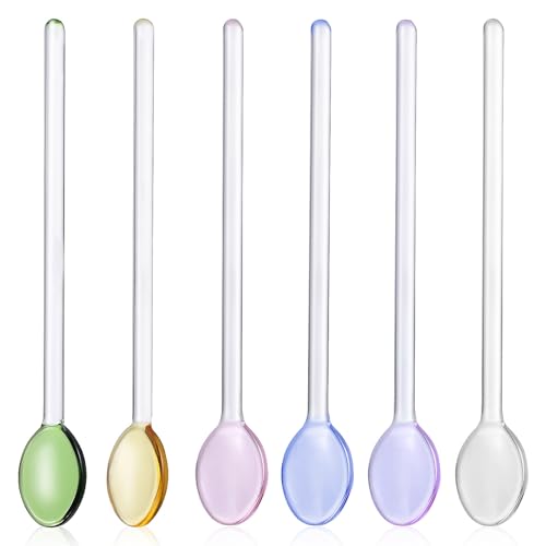 CLISPEED Glass Spoons Soda Stirrers Six Piece Long Handle Set