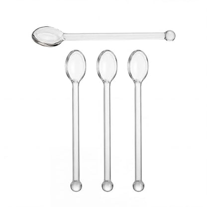 4 Pcs Clear Glass Teaspoons Set Long Handle Stirrers