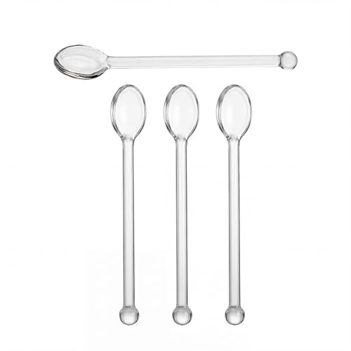 4 Pcs Clear Glass Teaspoons Set Long Handle Stirrers