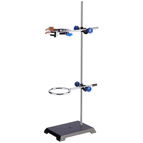 Labasics Lab Stand and Clamp Set，Laboratory Stand Support with Rod (Length 22.4 inch), 4-Prong Burette Clamp, Retort Ring and 2 Boss Heads，Used in Chemistry or Physics Lab