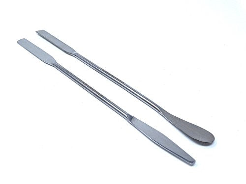 Pack of 2 Double Ended Micro Lab Spatula Round/Tapered and Square/Spoon 7" Stainless Steel