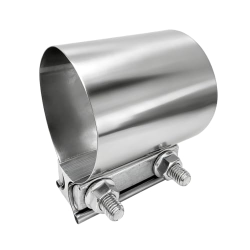 Exhaust Clamp, Stainless Steel Butt Joint Band Muffler Clamp with Nuts, Durable Butt Joint Exhaust Pipe Sleeve Coupler Replacement for Most Vehicles, Car Accessories (2.75”) - color: 2.75”, 1 Pcs