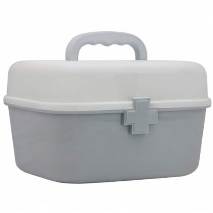 Plastic First Aid Storage Box Container Bin with Removable Tray and Portable Handle, Family Emergency Medicine Kit Case Organizer, White&Gray - color: white&gray