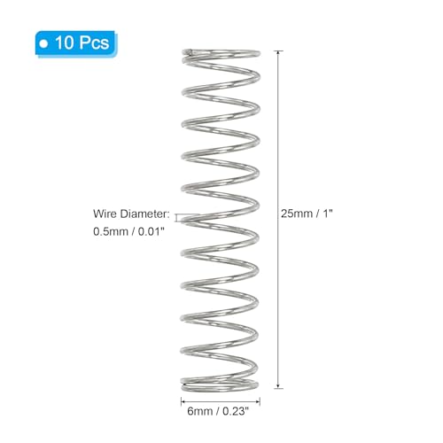 PATIKIL Compression Spring, 0.5mm Wire Dia x 6mm OD x 25mm L, 10 Pcs 304 Stainless Steel Mechanical Extension Small Springs Pen Springs Assortment Kit for Shop and Home Repairs - size: 0.5x6x25mm