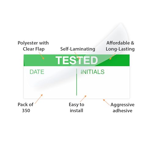 SmartSign Tested Self-Laminating Calibration Labels - Pack of 140, Polyester with Clear Flap, 0.625 x 1.5 inch, Protect Your Writing, Screen Printed, Green and White, Made in USA
