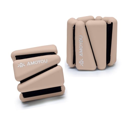 Wrist & Ankle Weights for Women – 2 lb Total, 1 lb Each | Weighted Bangles - color: Almond