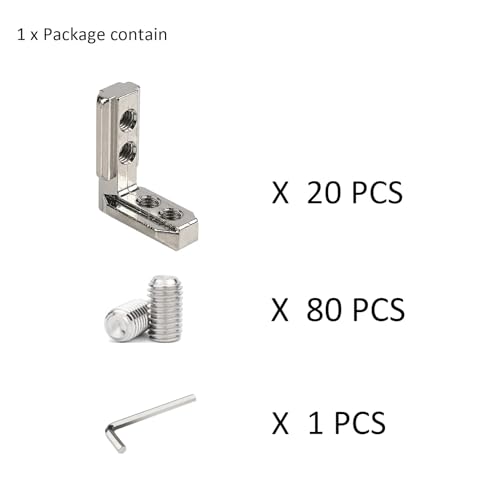 20 Pcs 1" x 1" Aluminum Extrusion Profiles 1010 Series L-Shape Interior Corner Connector Joint Bracket with Screws for 10x10 Aluminum Profile 1 Inch x 1 Inch Extrusion Profiles Rail - style: 20 sets internal bracket with m5