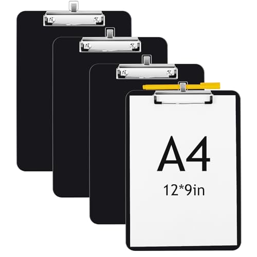 Jetec 4 Pcs Black Clipboards with Pen Holder, 8.5 x 11 Inch Hanging Plastic Board with Metal Clip, Holds 100 Sheets for Letter A4 Size Paper, Teachers Students Nurses Must Haves School Office Supplies