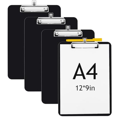 Jetec 4 Pcs Black Clipboards with Pen Holder, 8.5 x 11 Inch Hanging Plastic Board with Metal Clip, Holds 100 Sheets for Letter A4 Size Paper, Teachers Students Nurses Must Haves School Office Supplies