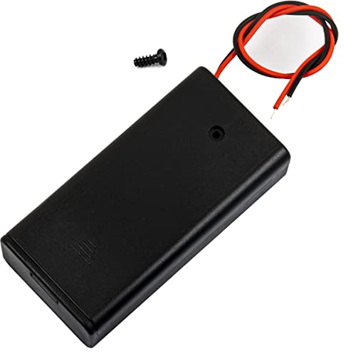 whiteeeen 2pcs 2 AA Battery Box Case with Switch Cover Black Plastic Cell Holder Spring Clip Wire Leads (2X 1.5V, Total 3V) - size: AA 2x1.5V Box with Switch (2pcs)