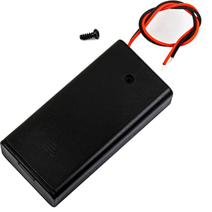 whiteeeen 2pcs 2 AA Battery Box Case with Switch Cover Black Plastic Cell Holder Spring Clip Wire Leads (2X 1.5V, Total 3V) - size: AA 2x1.5V Box with Switch (2pcs)