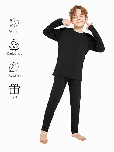 Resinta Kids Boys Thermal Underwear Set - Fleece Lined Base Layers Top & Bottom Toddler Long Johns for Cold Winter - color: Black, Black, Black, size: 5-6X