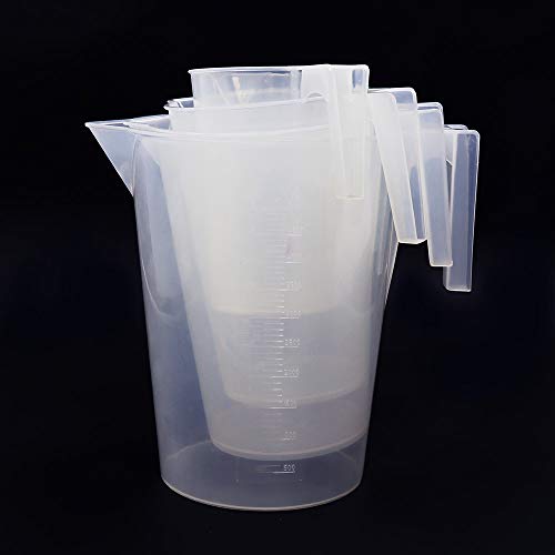 4pcs Large Plastic Beakers with Handle, 1000/2000/3000/5000ml - style: Half handled, Vol. 1000ml 2000ml 3000ml 5000ml