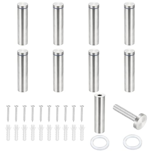 PATIKIL 1x3.9" Standoff Screws, 8 Pack Stainless Steel Stand Off Wall Mounts Wall Sign Mounting Hardware Advertising Standoff Nail for Hanging Acrylic Signs Picture Frame, Silver - size: 1x3.9"