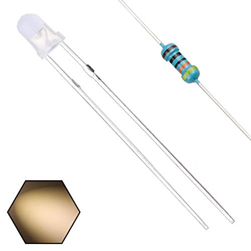 100pcs 3mm Warm White LED Light Emitting Diodes (White Lens) Diffused Round Lens 29mm Lead Frame (DC 3V) +100pcs Resistors (for DC 6-12V) Included,Bulb Lamps Light Emitting Diode - color: [09] Warm White / 100pcs, style: 3mm Constant Light