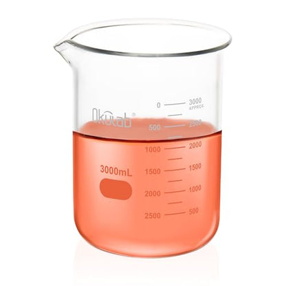 3000mL Glass Beaker, Low Form, Graduated 3.3 Borosilicate Glass Beakers for Lab, Classroom, Craft, Kitchen,BKLG3000A1 - style: Vol.3000ml
