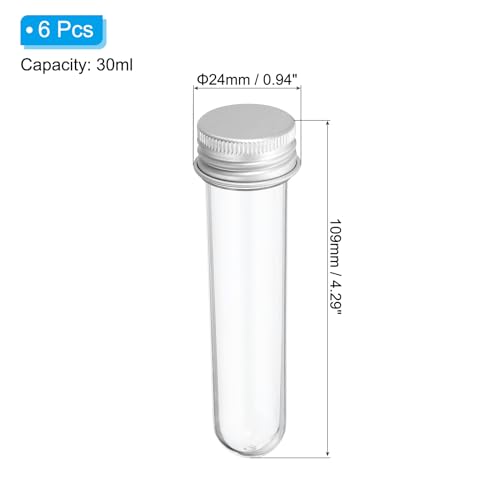 PATIKIL 30ml Plastic Test Tubes with Screw Caps, 6Pcs 109x24mm Tubes for Scientific Party Decoration Candy Bead Storage Bath Salt Lab Use, Silver Tone - color: Silver Tone, size: 30ml