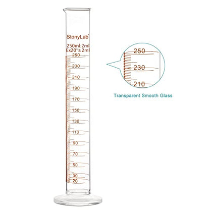 StonyLab 4-Pack Borosilicate Glass 250ml Heavy Wall Graduated Cylinder Measuring Cylinder, 250ml - size: 250 ml