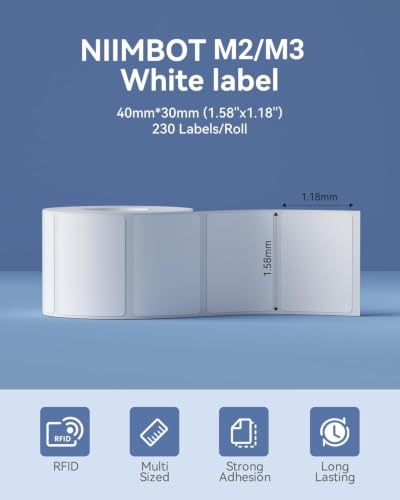 NIIMBOT M2/M3 Thermal Transfer Removable Labels 1.57" x 1.18" (40x30mm) - size: 40*30MM white