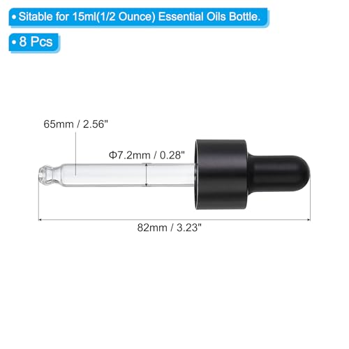 PATIKIL Glass Eye Dropper Caps, 8 Pcs Anodized Aluminum Glass Dropper Closure Top for 15ml(1/2oz) Essential Oils Bottle, Perfume, Lab Experiments, Black - color: Black, size: 15ml