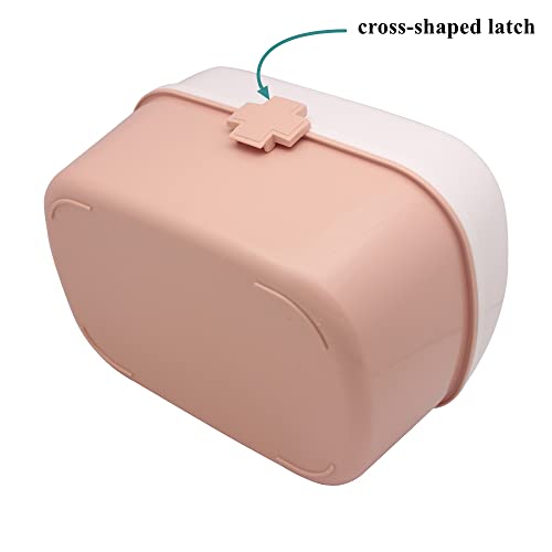 Plastic First Aid Storage Box Container Bin with Removable Tray and Portable Handle, Family Emergency Medicine Kit Case Organizer, White&Pink - color: white&pink