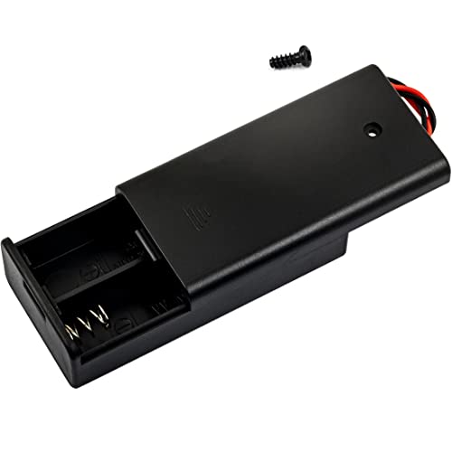 whiteeeen 2pcs 2 AA Battery Box Case with Switch Cover Black Plastic Cell Holder Spring Clip Wire Leads (2X 1.5V, Total 3V) - size: AA 2x1.5V Box with Switch (2pcs)