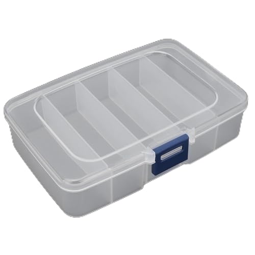 Yosoo Organizer Box, 5 Grids Clear Visible Plastic Accessories Compartment Transparent Container Dividers Craft Case with Adjustable for Beads Art DIY Crafts Jewelry Fishing Tackles Bead Storage