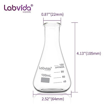 6pcs 100ml Narrow Mouth Glass Erlenmeyer Flasks, LVC009 - style: Vol.100ml, Pack of 6