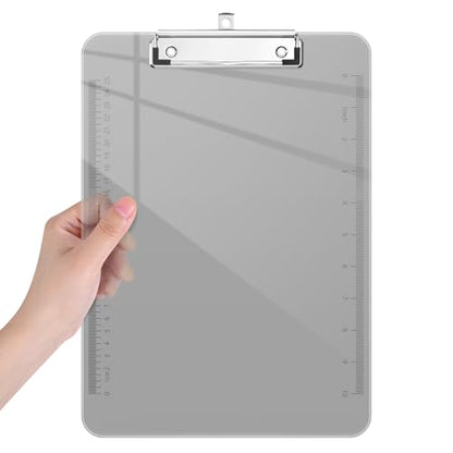 Piasoenc Plastic Clipboards, 8.5 x 11 Clip Board with Ruler,Grey - color: Grey