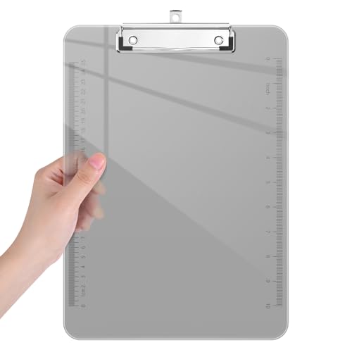 Piasoenc Plastic Clipboards, 8.5 x 11 Clip Board with Ruler,Grey - color: Grey