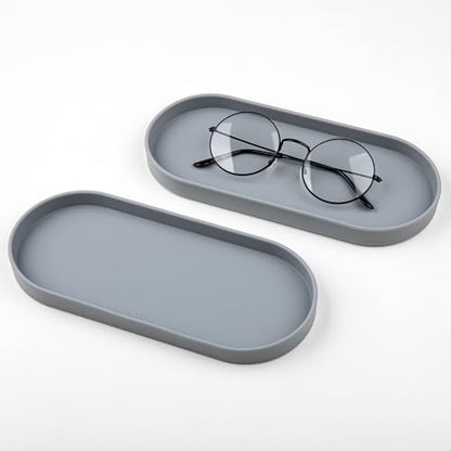Lazy K Silicone Tray - Small Vanity Tray Organizer - Spoon Rest Holder - Multi-Purpose Modern Kitchen Sink, Bathroom, Counter Organizer (Light Grey) - color: Light Grey-2pcs