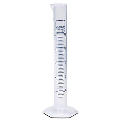 25ml Plastic Graduated Cylinder, Printed Graduations, Single Metric Scale, Polypropylene, Karter Scientific 237J3 (Single) - size: 25ML, style: PACK OF 1