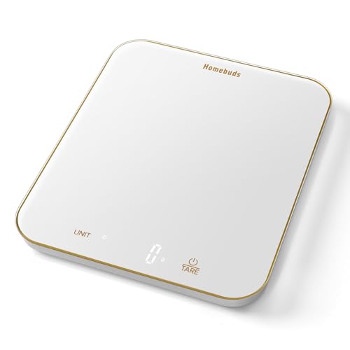 Homebuds 33lb Digital Food Scale Grams and Ounces in 1g, High Precision Assured by Kitchen Scale Professional Factory Since 2001, Gram Scale for Cooking and Baking, LED, 3*AAA, White by Golden Line - color: White