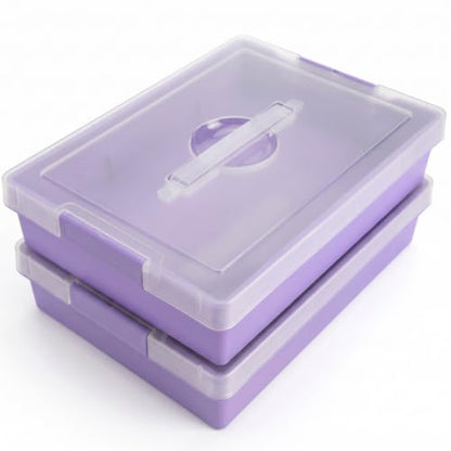 1/2 Pack Craft Organizers and Storage Box with Removable Tray, Portable Project Case with Handle and Lid, 2-Tier Art Supply Organizer, File Box for A4 Paper, Scrapbook, 5-Quart (2)