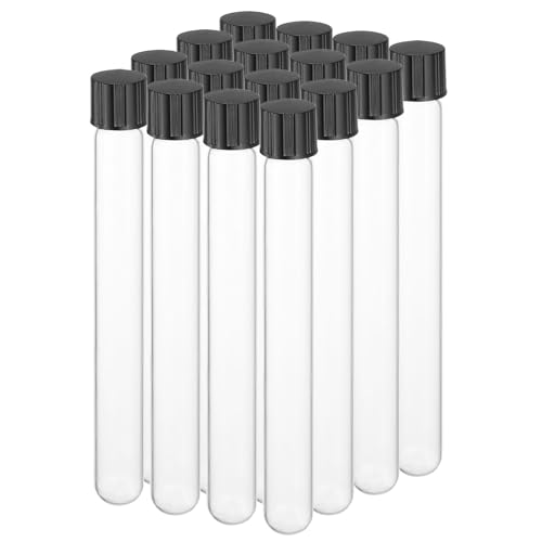 PATIKIL 15ml Test Tubes with Caps, 16pcs Glass Test Tubes Clear Round Bottom Test Tube Containers with Plastic Cap for Bead Candy Bath Salt Storage Scientific Experiment Plant, 15mmx150mm - size: 15ml-S