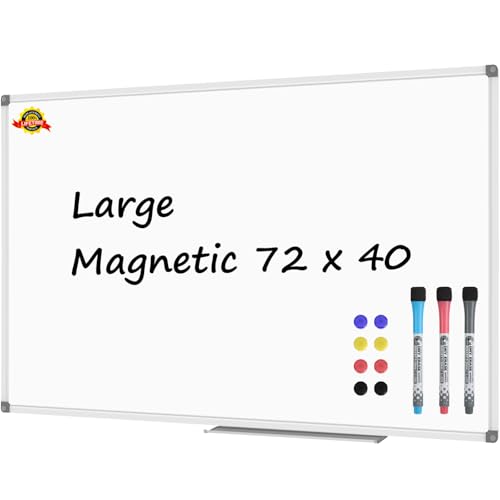 Lockways Large 72" x 40" Magnetic Dry Erase Board, White Board Wall Mounted - color: Silver, size: 72"W x 40"H