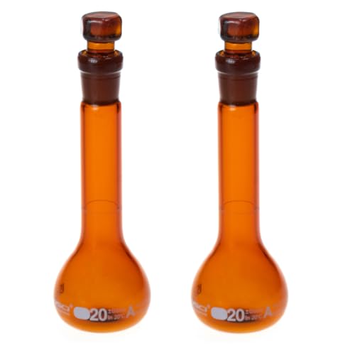 2PCS 20ML Volumetric Flask, Class A, Glass Stopper for Laboratory - color: Amber Glass, size: 20ML